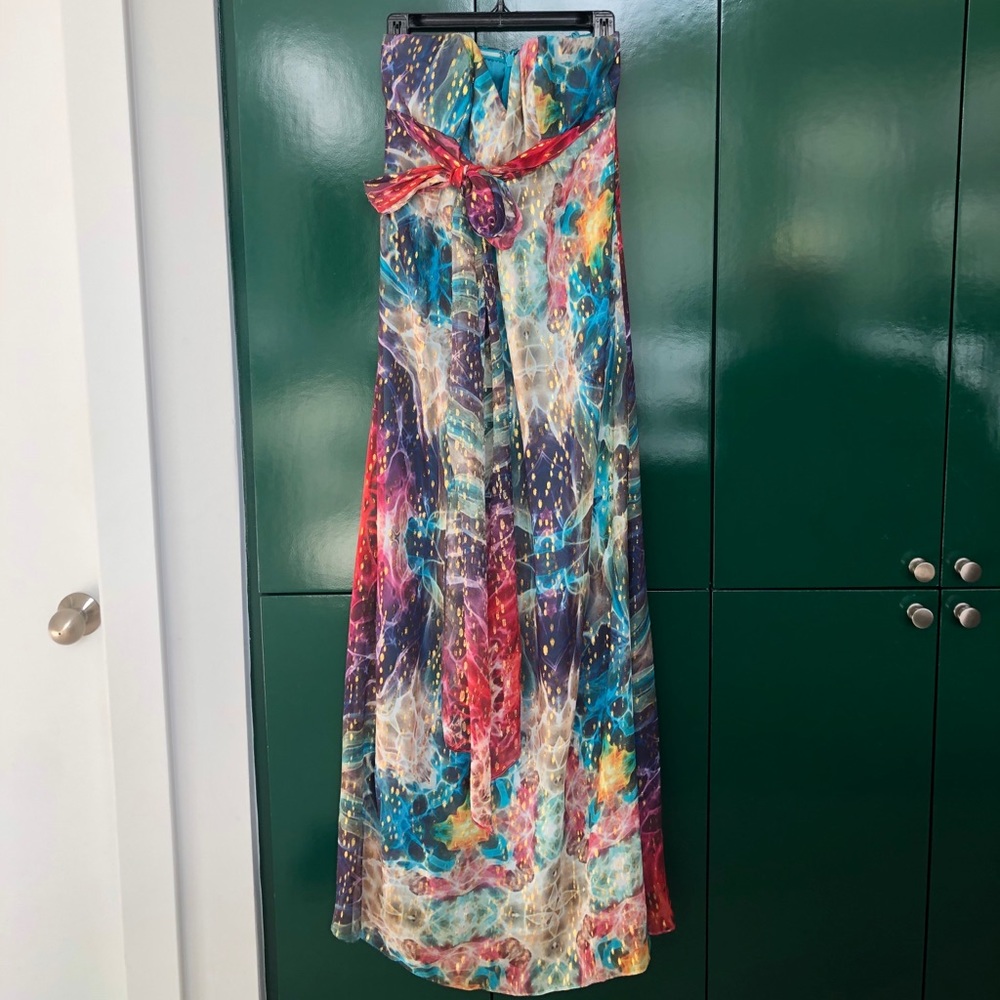 Nicole Miller multi color chiffon maxi dress